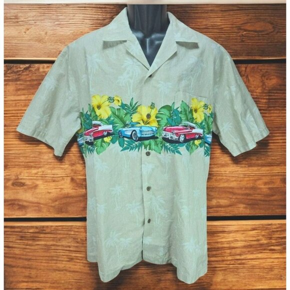 Pacific Legend Mens Classic Cars-Hibiscus Hawaiian Shirt Large - Picture 1 of 7